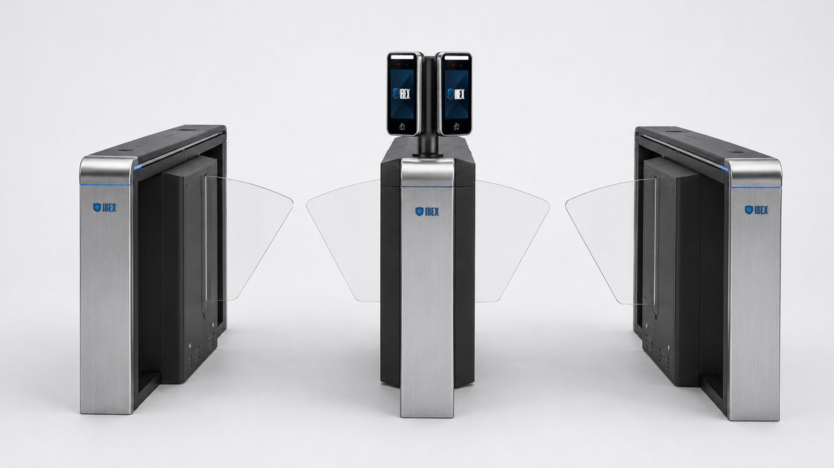 Ibex flap barriers fitted with Ez line facial and palm-vein devices
