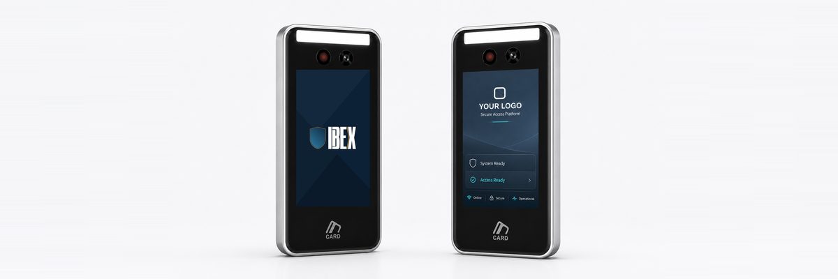 Ibex-branded device beside a white-label version with a sample customer logo